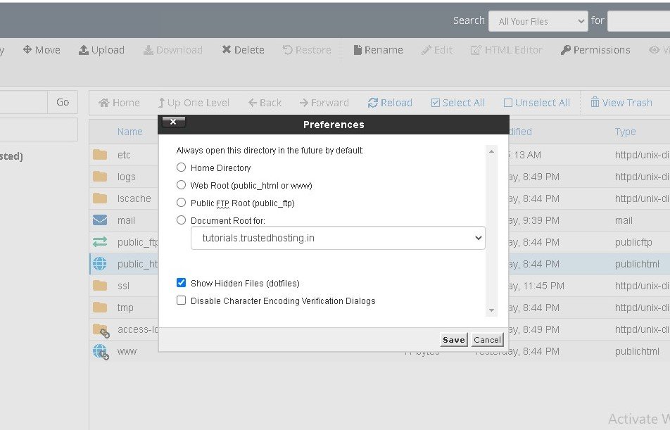 How to show hidden files in Filemanager