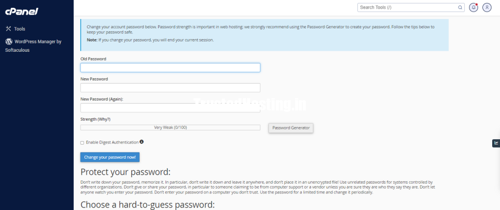 Changing Password – Cpanel