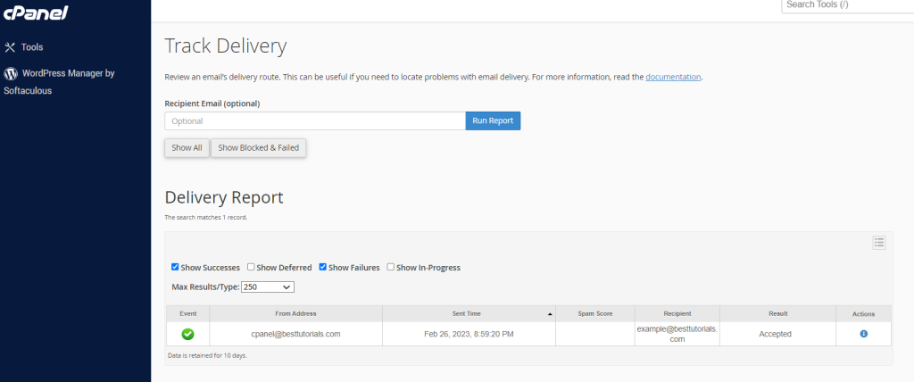 Track Delivery – cPanel