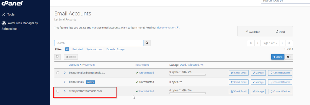 Email Accounts – cPanel