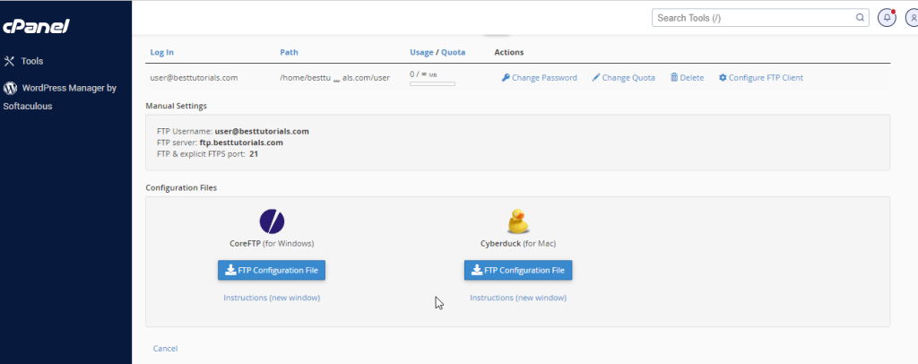 FTP Accounts – cPanel