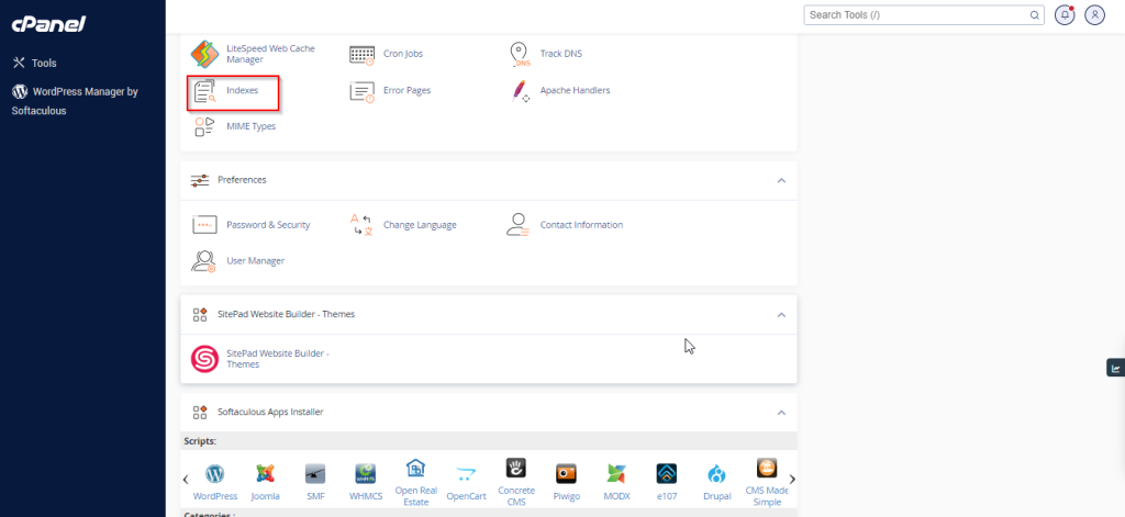 Indexes – cPanel