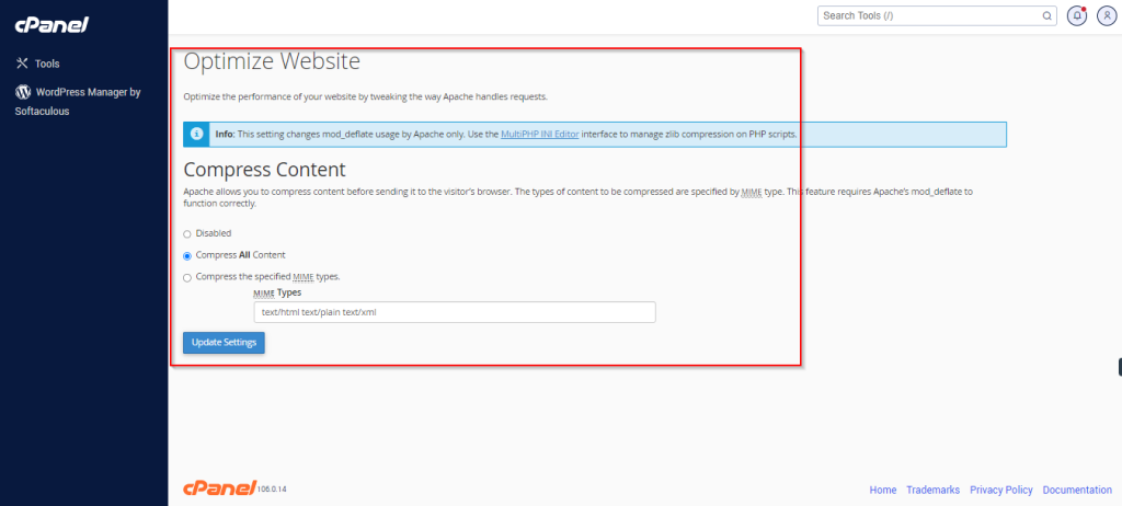Optimize Website – cPanel