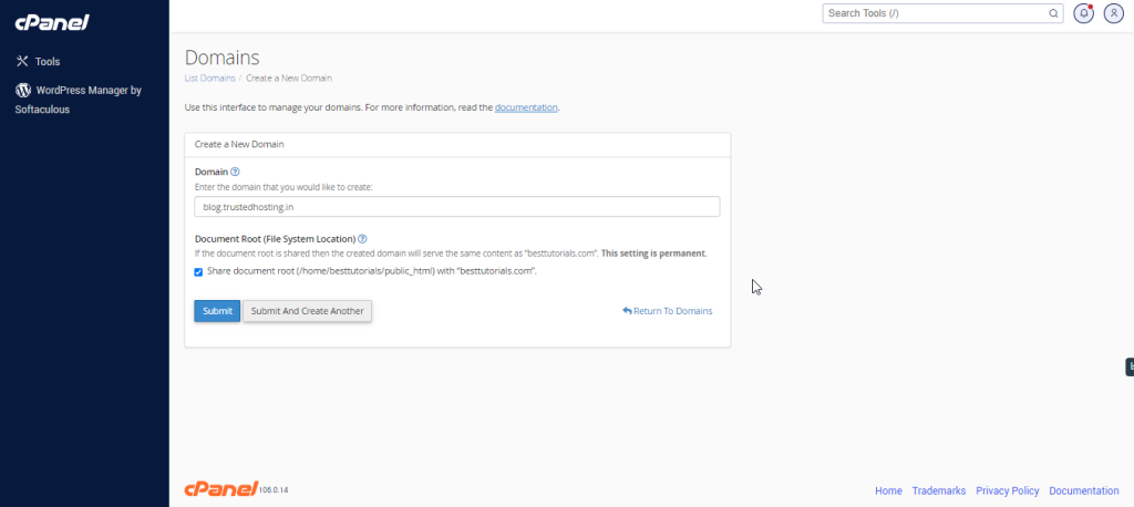 cPanel -Subdomains