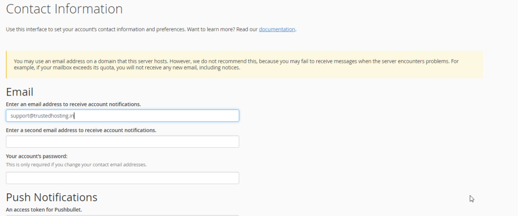 Contact Preference / informations – Cpanel