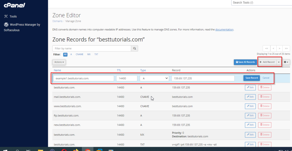 Zone Editor – cPanel