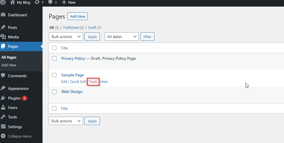 WordPress – Delete Pages