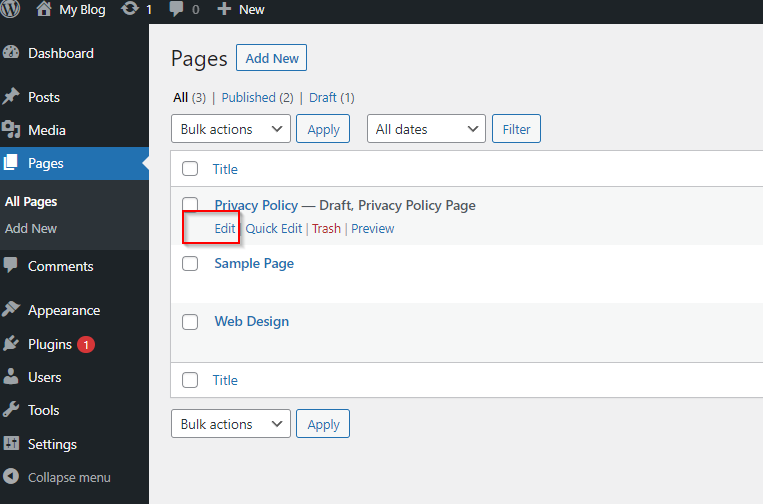 WordPress – Edit Pages