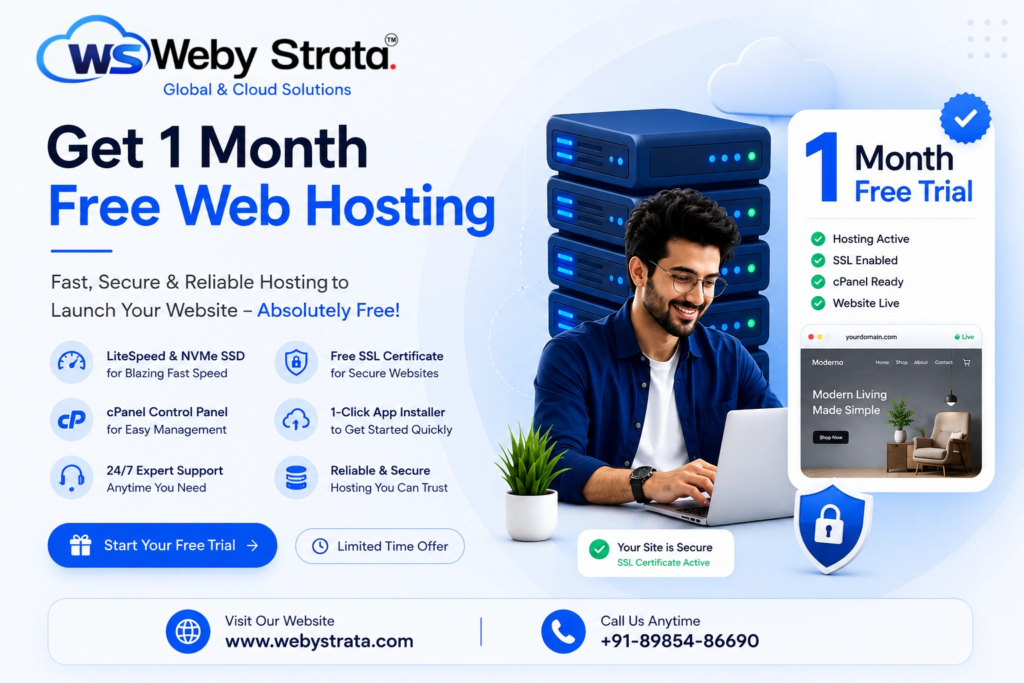 Get 1 Month Free Web Hosting with WebyStrata – Launch Your Website at Zero Cost
